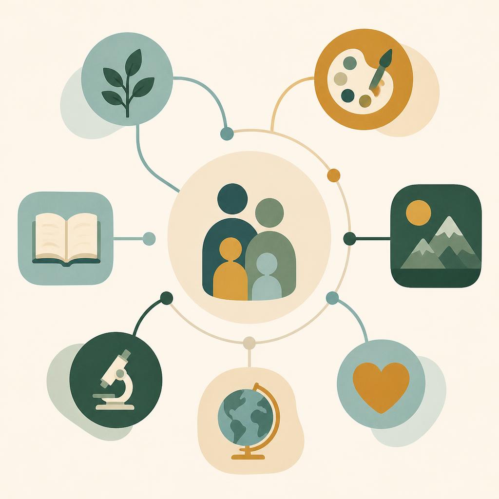 Abstract diagram of subjects connected around a family